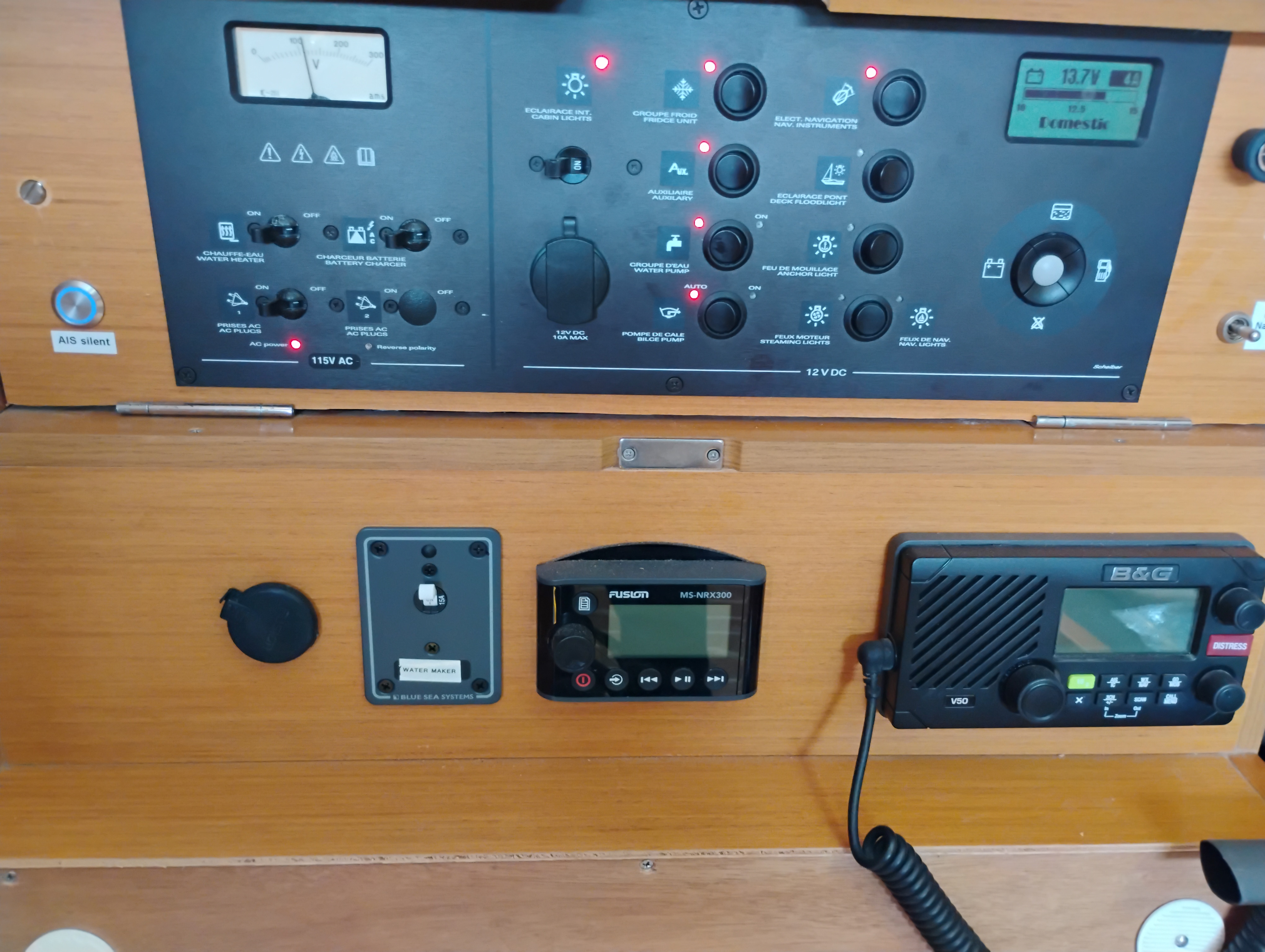 Watermaker control panel with pressure and salinity gauges installed at the helm